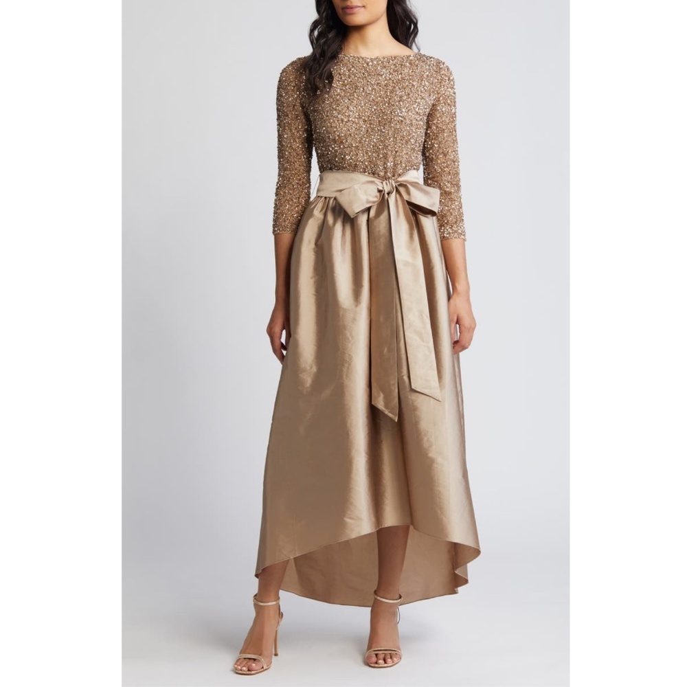 Pisarro Nights: Beaded Bodice Taffeta A-Line Dress (NWT)